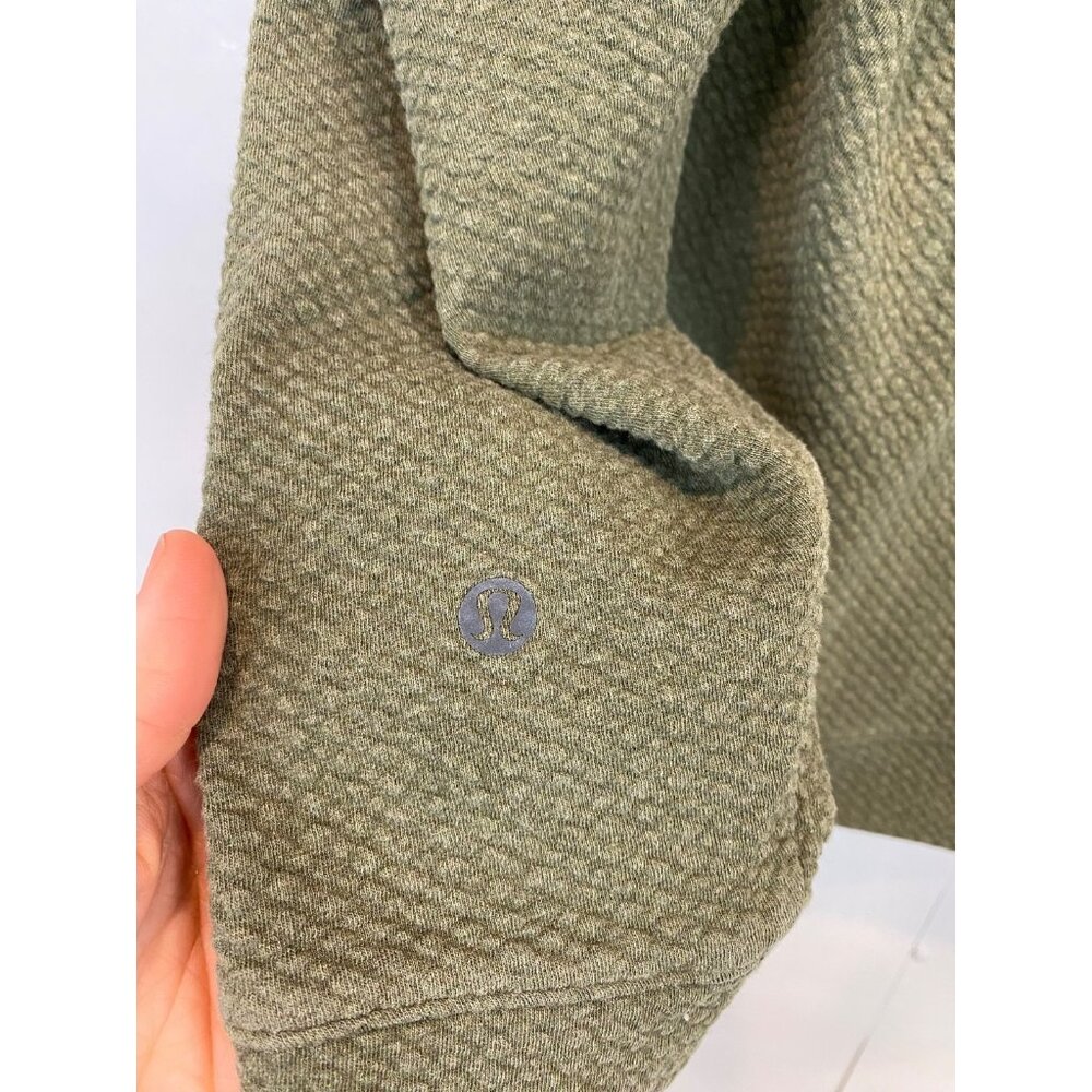 Lululemon Men's Textured Double Knit Cotton Hoodie Size Medium Heathered Olive - Picture 3 of 8